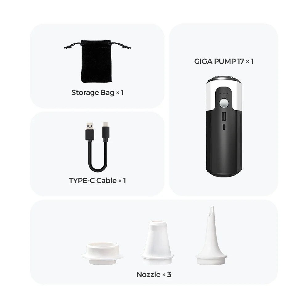 Aerogogo GIGA Pump 17 | Çok Amaçlı Hava Pompası (SUP, Bot, Kamp) – 17 kPa, LED Işıklı, Powerbank Özellikli — 9