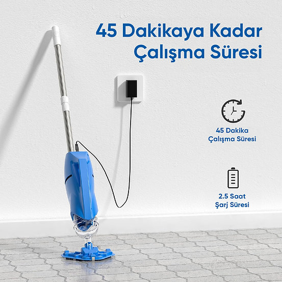 Yousky - Yeni Şarjlı Havuz El Süpürgesi Hediye 🎁2 Adet Alüminyum Uzatma Sapı